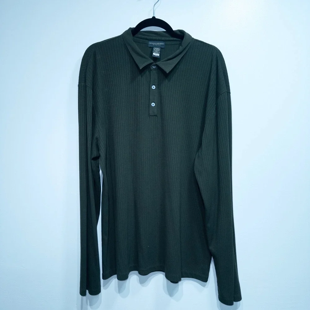 Banana Republic Olive Green Stretch Ribbed Collared Shirt Size XL